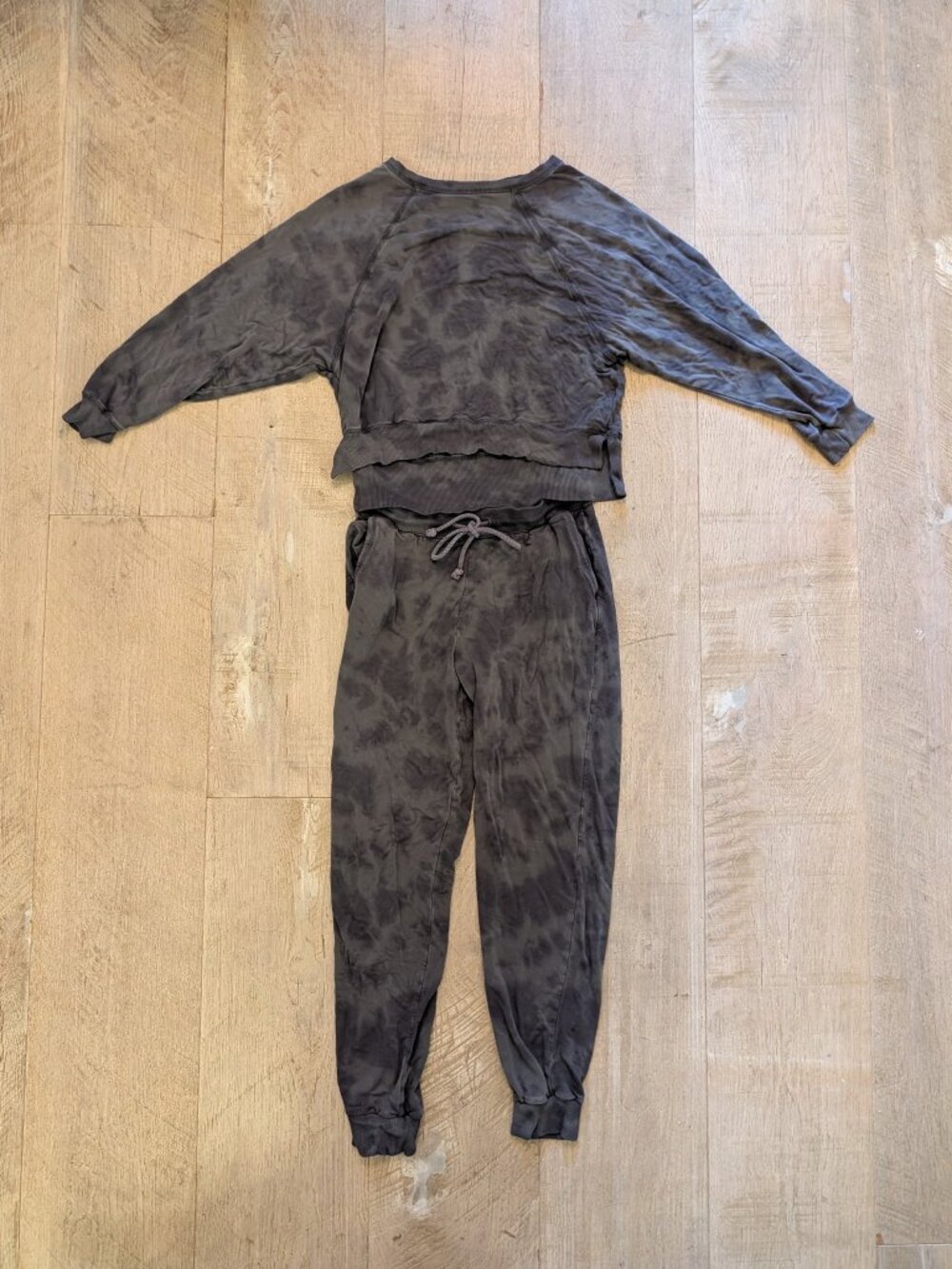 Z Supply Tie Dye Lounge Set Crewneck Sweatshirt + Jogger Pants Charcoal Gray XS